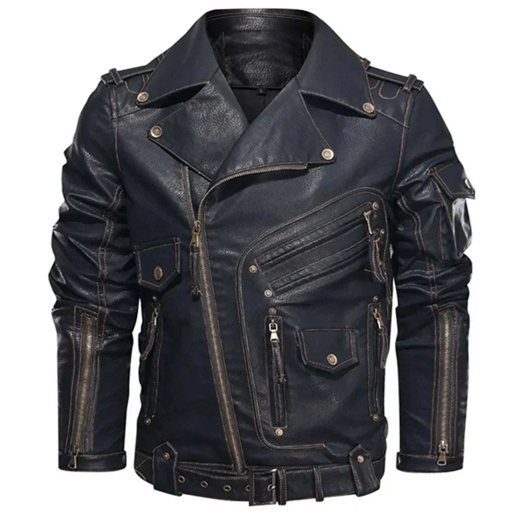 Classic Men's Leather Jacket Black Triple Extra Large