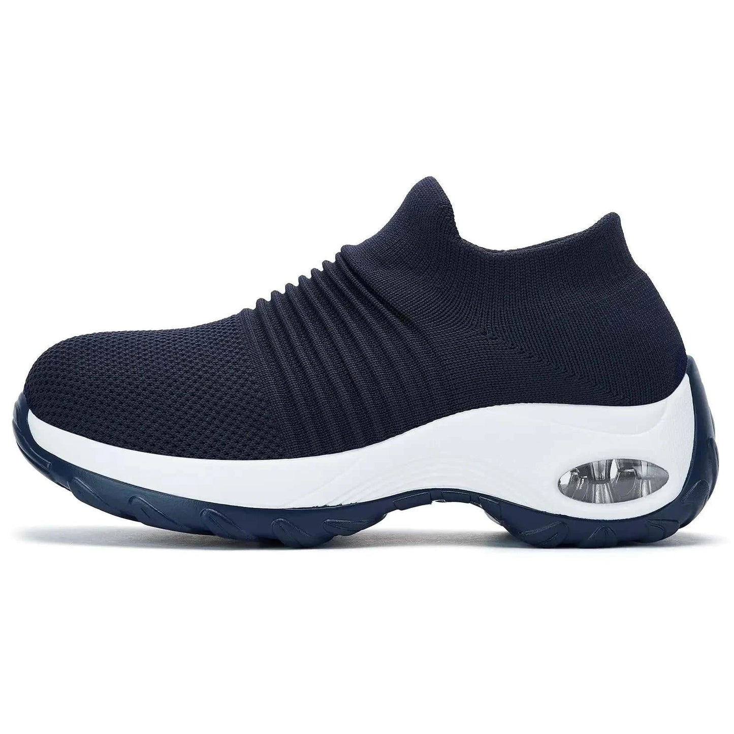 Women's Mesh Slip-On Sneakers - Navy Blue White Air Cushion Dance Shoes