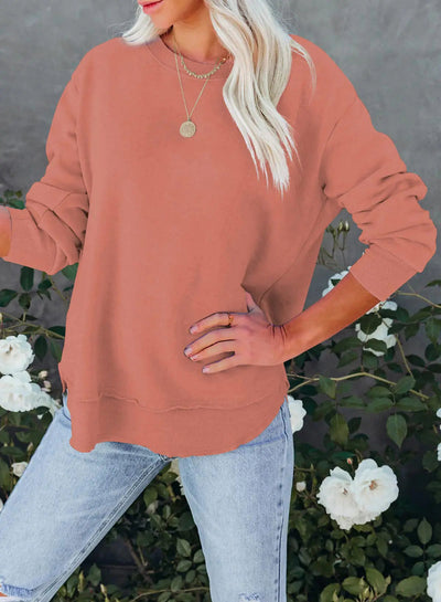 EVALESS Sweatshirt for Women Casual Solid Color Crewneck Long Sleeve Tunic Tops Loose Fit Pullover Small B Red