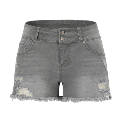 LUNAR EDGE Women's Grey Ripped Denim Shorts