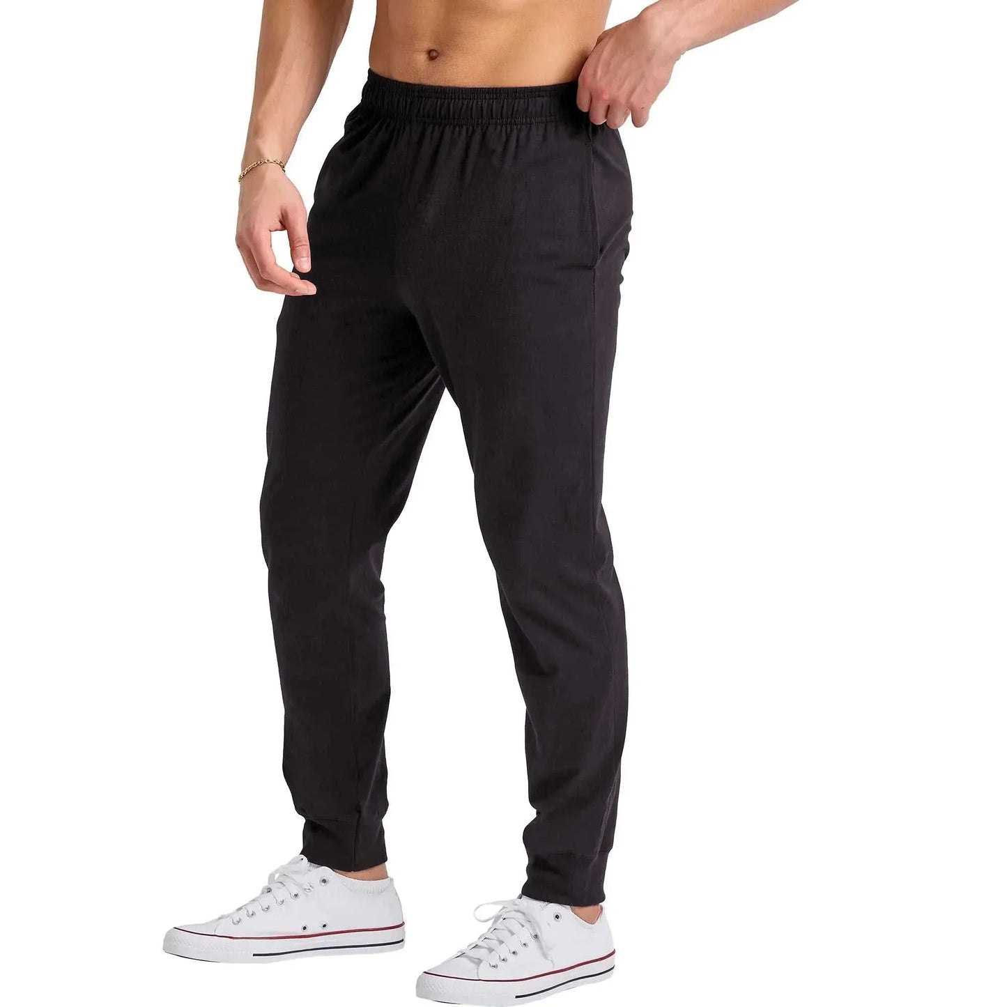 Hanes Men's Cotton Joggers with Pockets, 30" Pockets 30" Inseam - Large Black