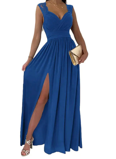 Dokotoo 2024 Elegant Blue Maxi Wrap Dress for Wedding Guests