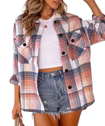 AUTOMET Women's Trendy Shackets 2024 - Flannel Plaid X-Small