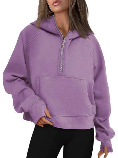 AUTOMET Women's Fleece Half-Zip Hoodie Jacket - Purple
