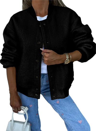 SHEWIN Casual Bomber Jacket with Pockets - Small Black