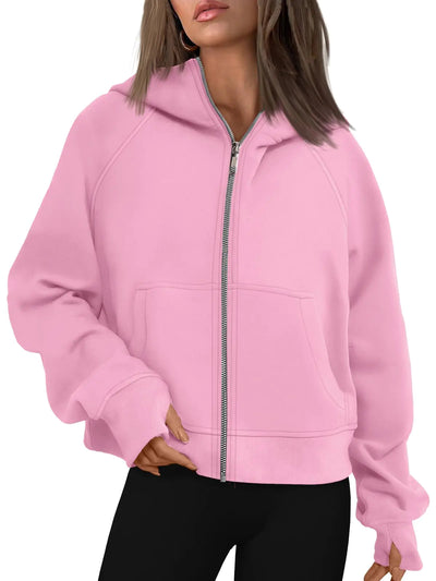 AUTOMET Women's Fleece Zip-Up Hoodie Pink XS