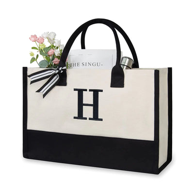 Custom Initial Canvas Tote - Monogrammed Beach Bag