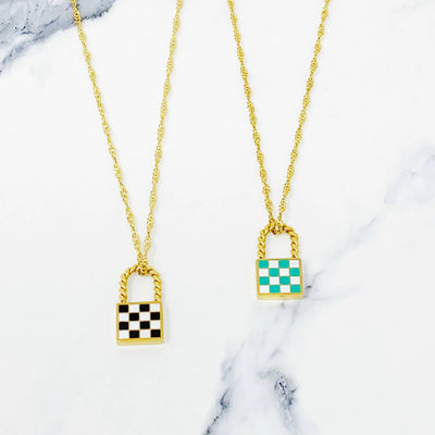 Chic Checkered Locket Necklace