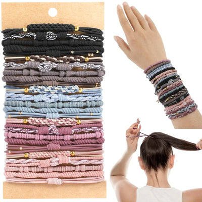 Boho Chic 25pc Hair Tie Set - Beaded Elastic Bands for All Hair Types