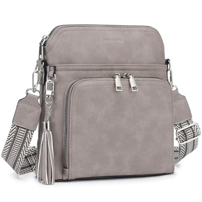 Taupe Tassel Leather Crossbody Bag
